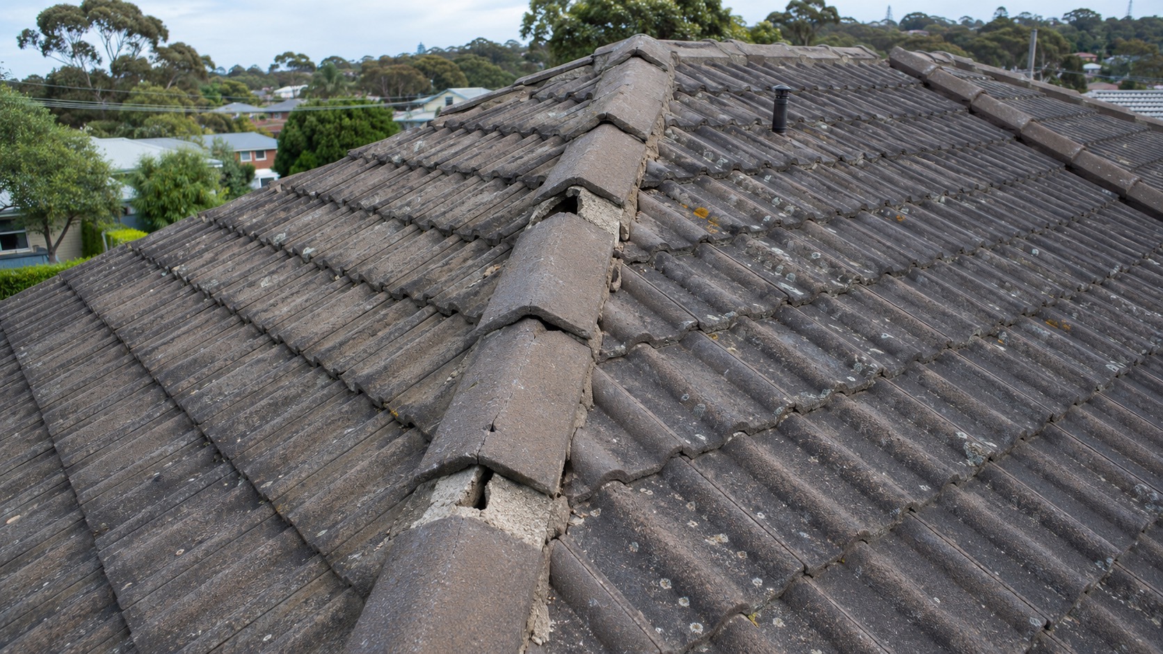Tile roof before repair